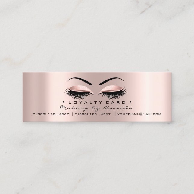 Loyalty Card 6 Punch Makeup Heart Rose Gold Small (Front)