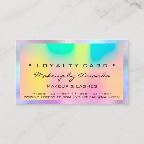 Loyalty Card 6 Punch Makeup Nail HolographRainbow