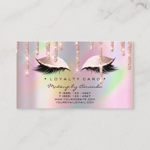 Loyalty Card 6 Salon Lashes Rose Drips Holograph
