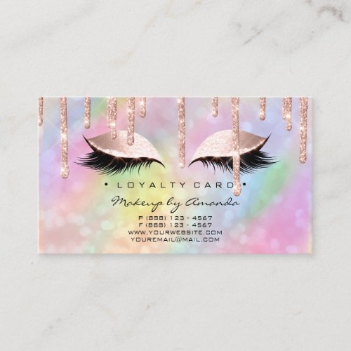 Loyalty Card 6 Salon Lashes Rose Drips Holographic