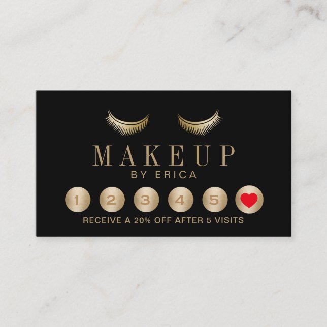 Loyalty Card | Black & Gold Lashes Makeup Artist (Front)