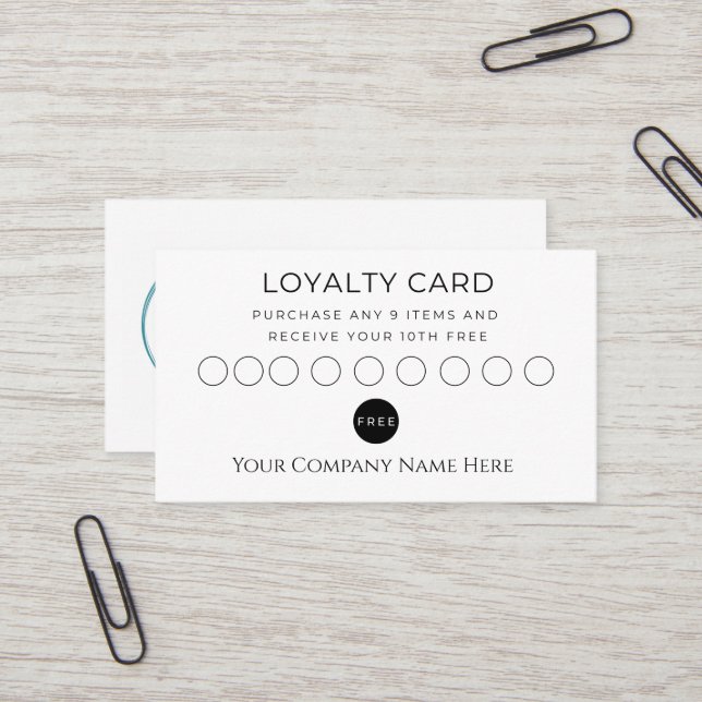 Loyalty Card Black White Minimalist Logo Business  (Front/Back In Situ)