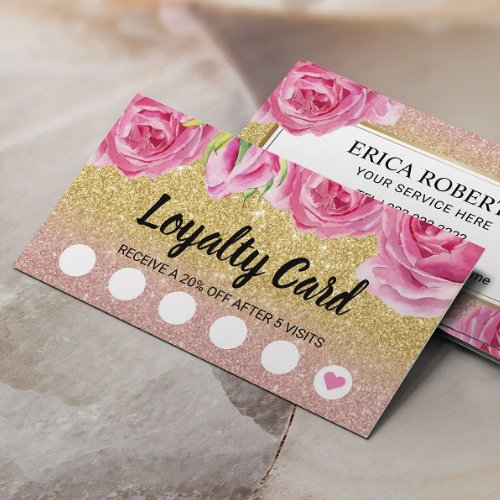 Loyalty Card  Elegant Floral Modern Gold Glitter
