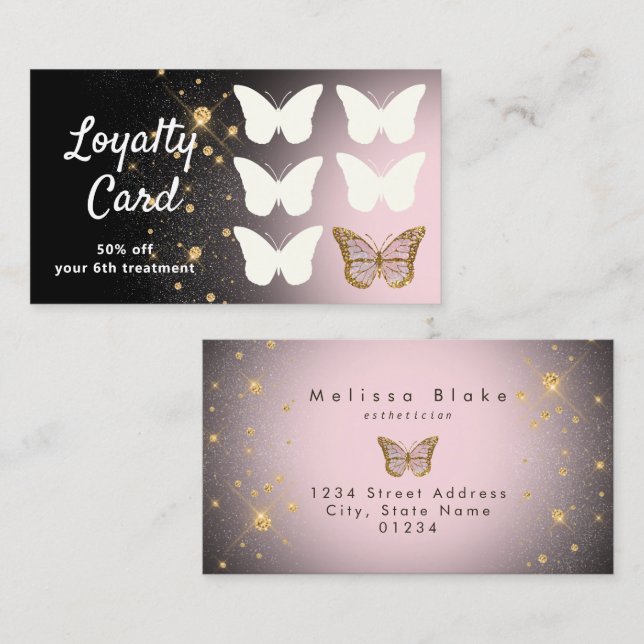 loyalty card faux glitter butterfly (Front/Back)