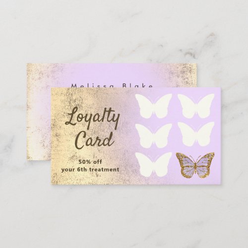 loyalty card faux gold foil lavender butterfly