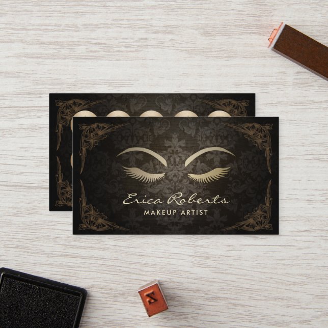 Loyalty Card | Makeup Artist Vintage Damask Salon (Front/Back In Situ)