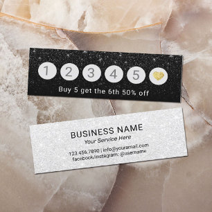 Loyalty Card Modern Black Glitter 6 Punch