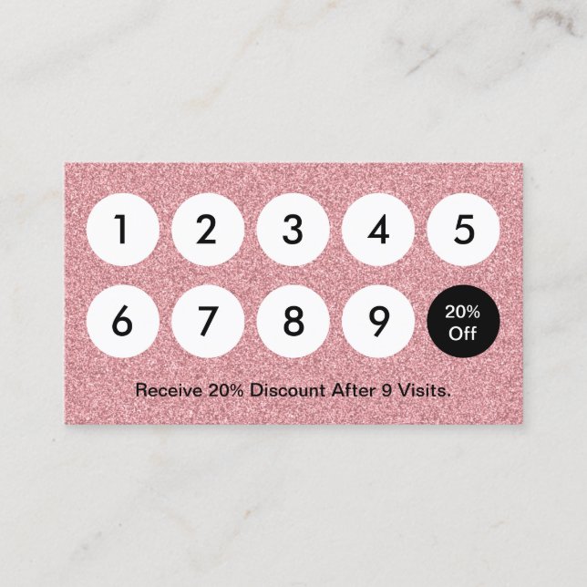 Loyalty Card Modern Pink Rose Gold Glitter Salon (Front)