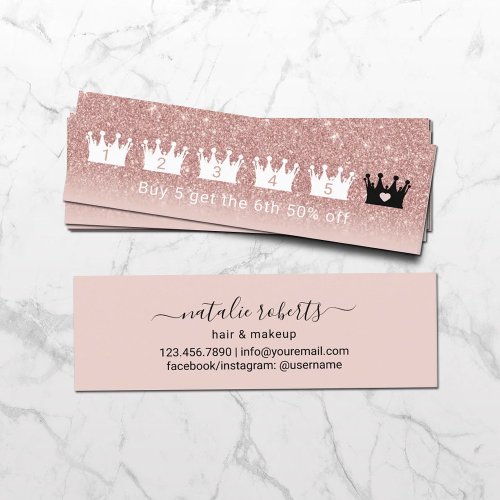 Loyalty Card  Modern Rose Gold Crowns 6 Punch