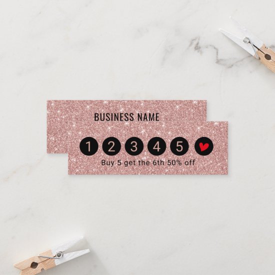 Loyalty Card | Modern Rose Gold Glitter 6 Punch