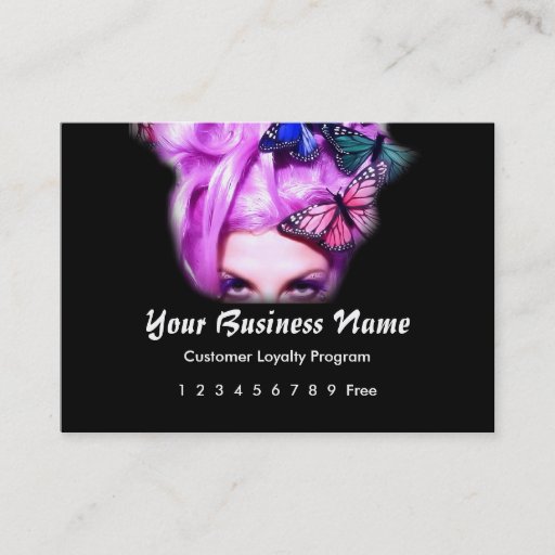 Customizable Loyalty Card :: Purple Hair Butterfly Lady Business Card Template