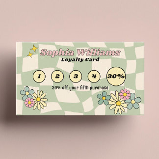 Loyalty Card Retro Green Checks Business Marketing