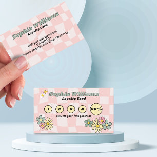 Loyalty Card Retro Pink Checker Business Marketing