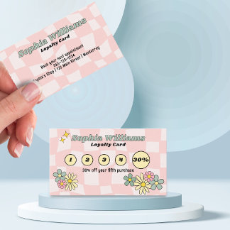 Loyalty Card Retro Pink Checker Business Marketing