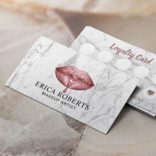 Loyalty Card  Rose Gold Dripping Lips White Marble