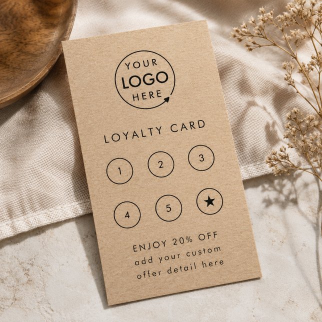 Loyalty Card | Rustic Logo Business Rewards Punch (Rustic kraft loyalty card template for small business customer retention.)