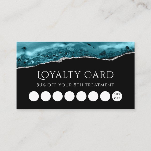 loyalty card watercolor teal agate on black (Front)