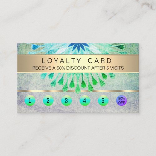 Loyalty Card Yoga Massage Teal Vintage Lotus