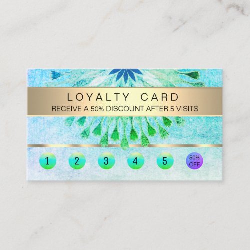 Loyalty Card Yoga Massage Teal Vintage Lotus