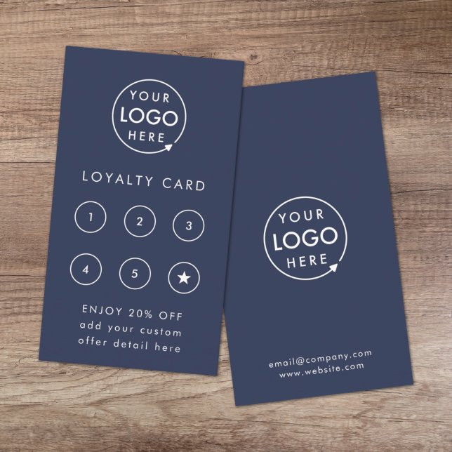 Loyalty Cards | Navy Business Reward Punch Card (Professional loyalty card template for small business customer retention.)
