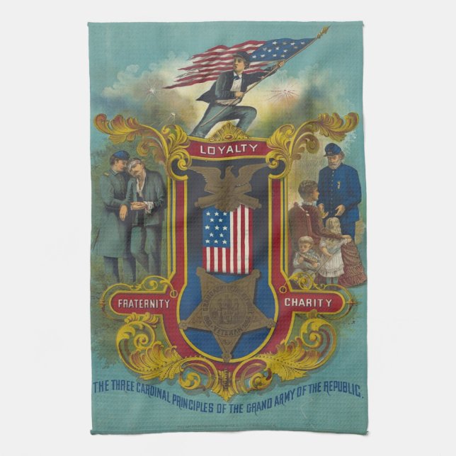 Loyalty, Charity, and Fraternity GAR Tea Towel (Vertical)