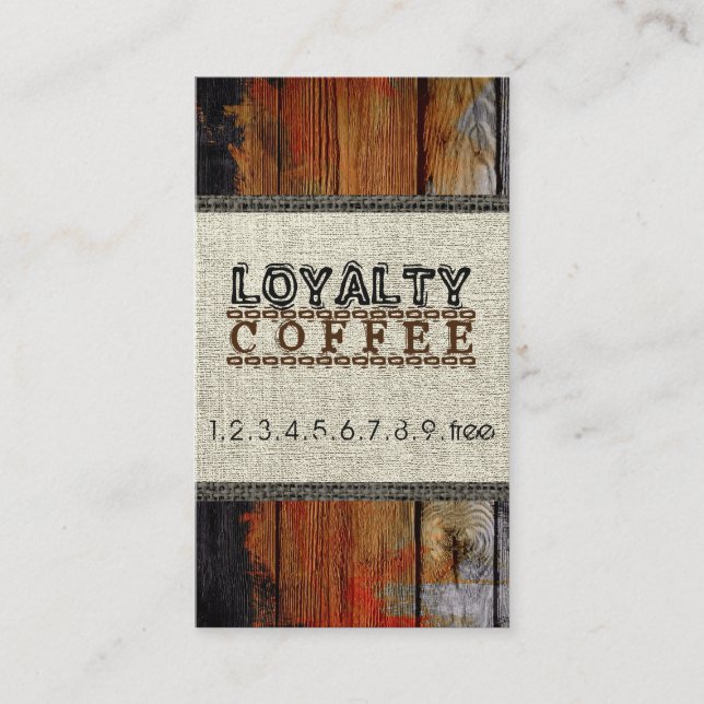 Loyalty Coffee Punch Burlap Wood Look Card (Front)