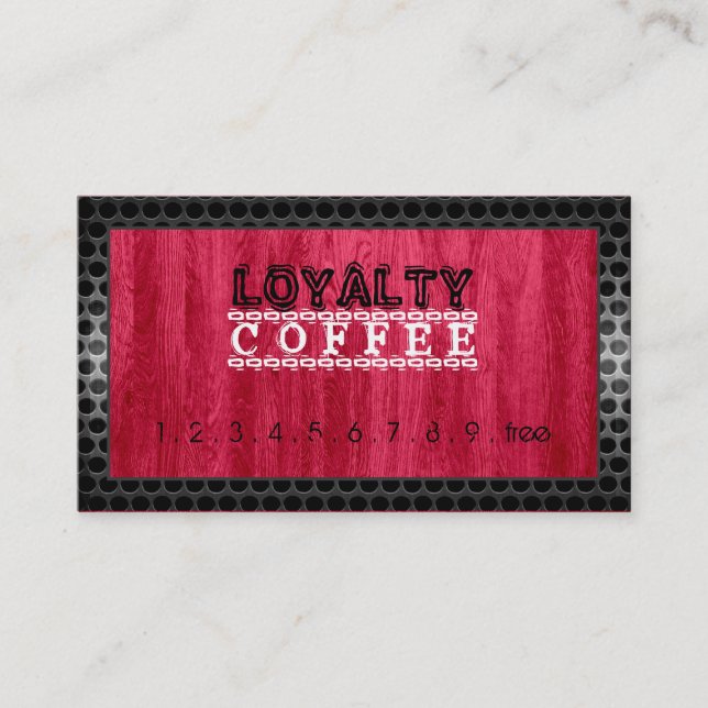 Loyalty Coffee Punch Modern Red Wood Grain #7 Card (Front)