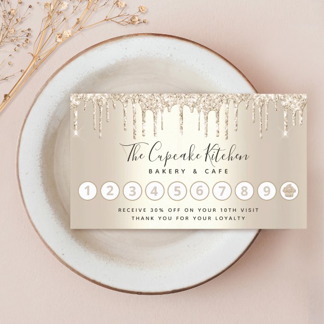 Loyalty Cupcake Bakery Chef Gold Glitter Drips Business Card