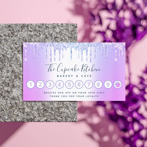 Loyalty Cupcake Bakery Chef Purple Glitter Drips Business Card