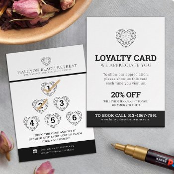 Loyalty Love Promotion 7th Visit 20% Black White Business Card by Mylittleeden at Zazzle