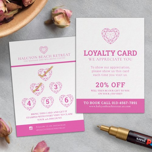 Loyalty love promotion seventh visit 20 off pink business card