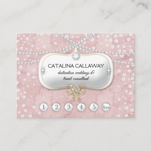 Loyalty Pearls Pink Suede Makeup Jewellery Business Card