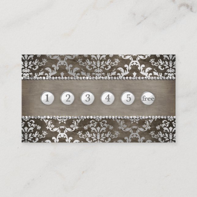 Loyalty Punch Card Coffee Chocolate Glimmer Damask (Front)