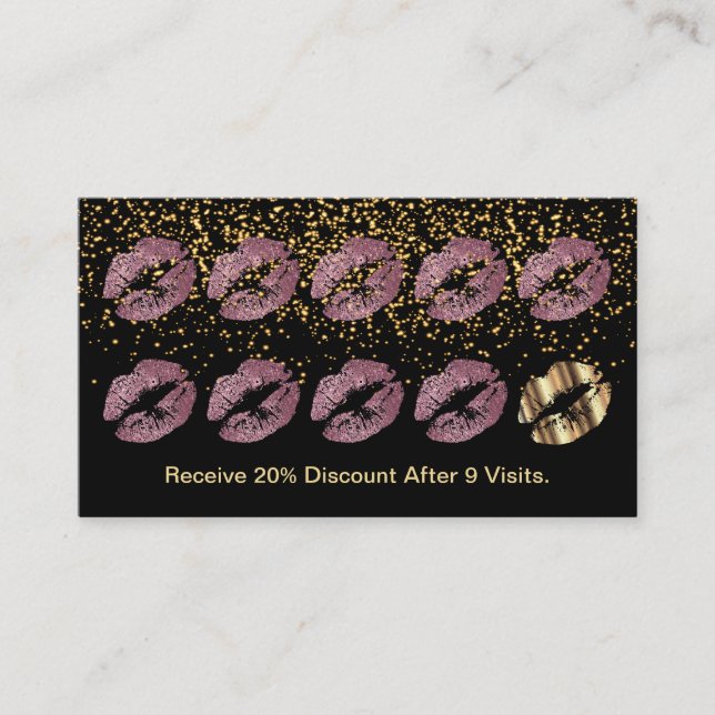 Loyalty Punch Card - Pink Rose Glitter and Gold (Front)