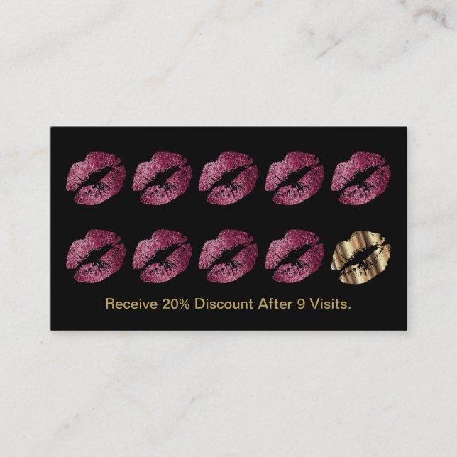 Loyalty Punch Card - Wine Glitter Lips and Gold (Front)
