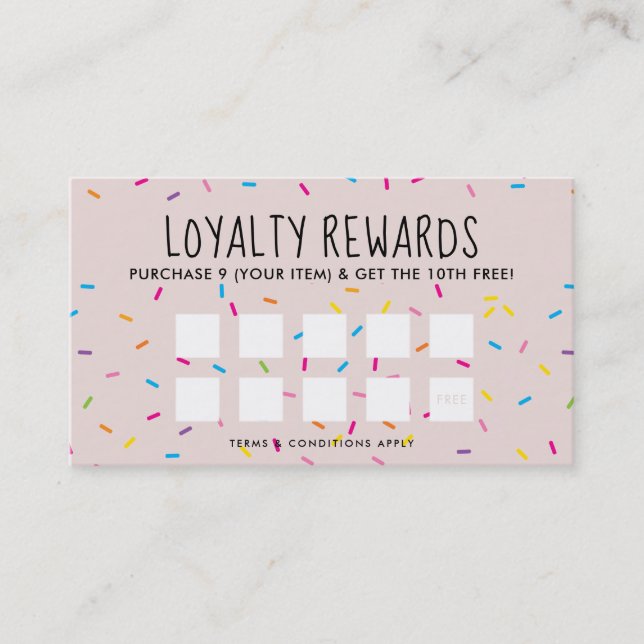 LOYALTY REWARDS cute fun bakery colorful sprinkles Card (Front)