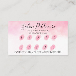 Loyalty/Stamp Card Girl w/ Braid Pink Watercolor 