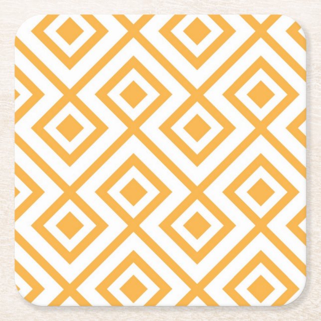 Lozenge shaped geometric pattern square paper coaster (Front)