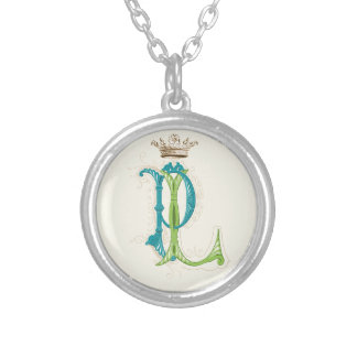 LP or PL Monogram with Crown Silver Plated Necklace