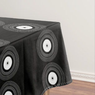 Lp vinyl on black tablecloth