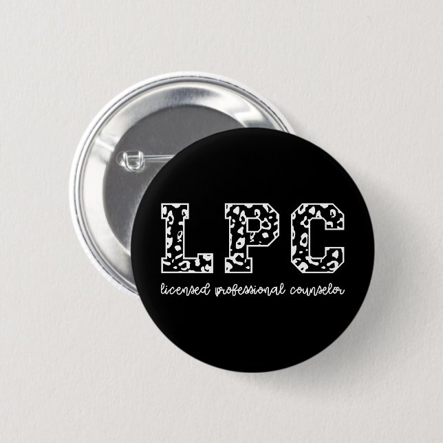 LPC Licensed Professional Counselor Leopard Print Button (Front & Back)