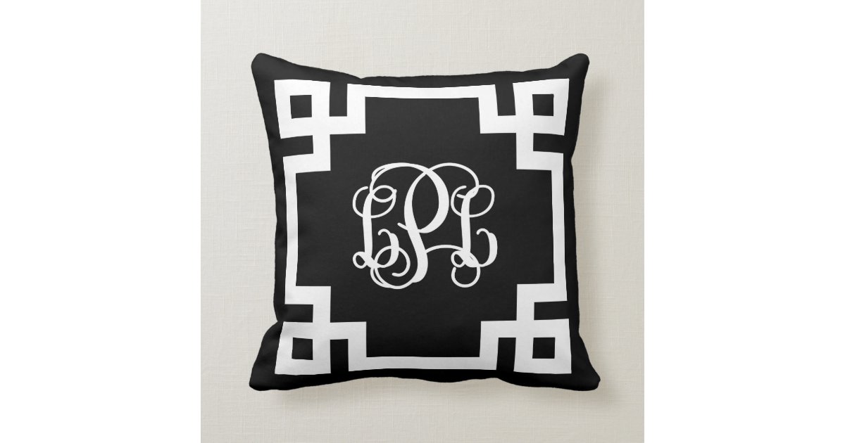 Lpl Black And White Greek Key Script Monogram Throw Pillow