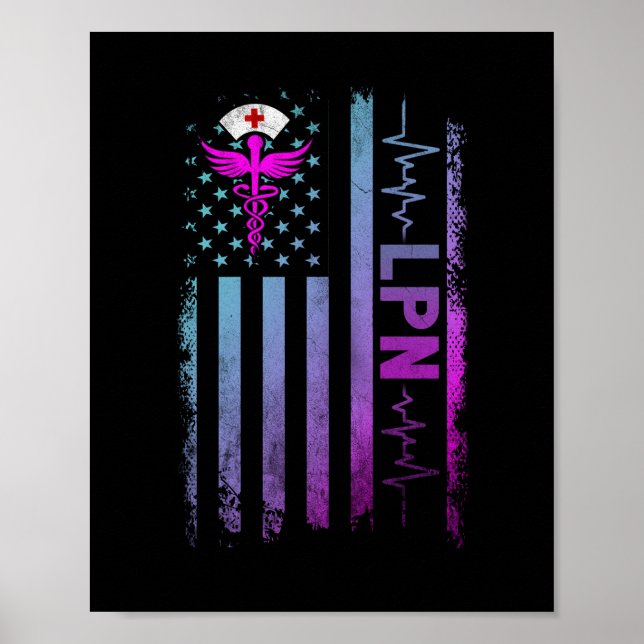 LPN Job Licensed practical nurse USA Flag Poster (Front)