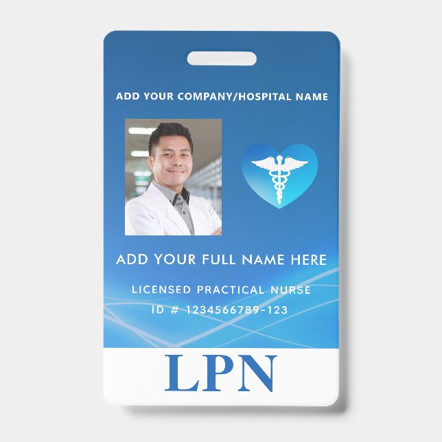 LPN License Practical Nurse, Photo ID with Logo Badge (Front)