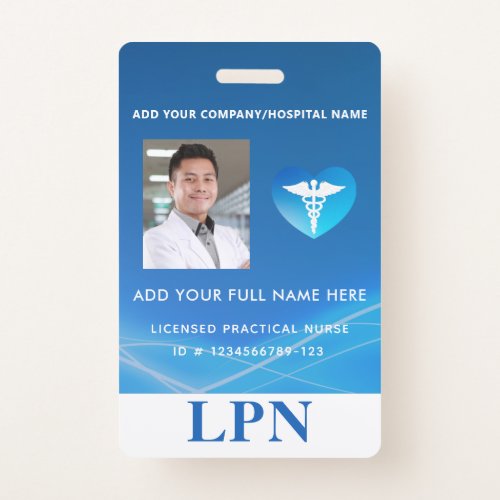 LPN License Practical Nurse Photo ID with Logo Badge