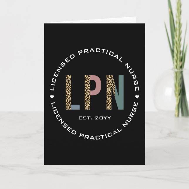 LPN Licensed Practical Nurse Leopard Print Card (Front)
