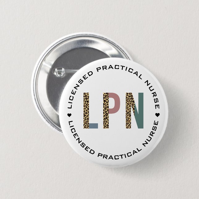LPN Licensed Practical Nurse Leopard Typography Button (Front & Back)