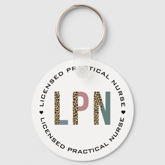 LPN Licensed Practical Nurse Leopard Typography Keychain (Front)