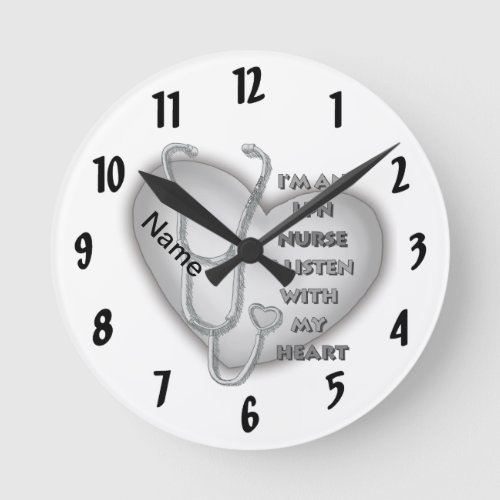 LPN Nurse Gray Heart custom name Clock