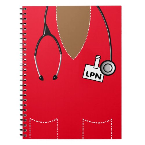 LPN Nurse Notebook Scrub Top Design Red